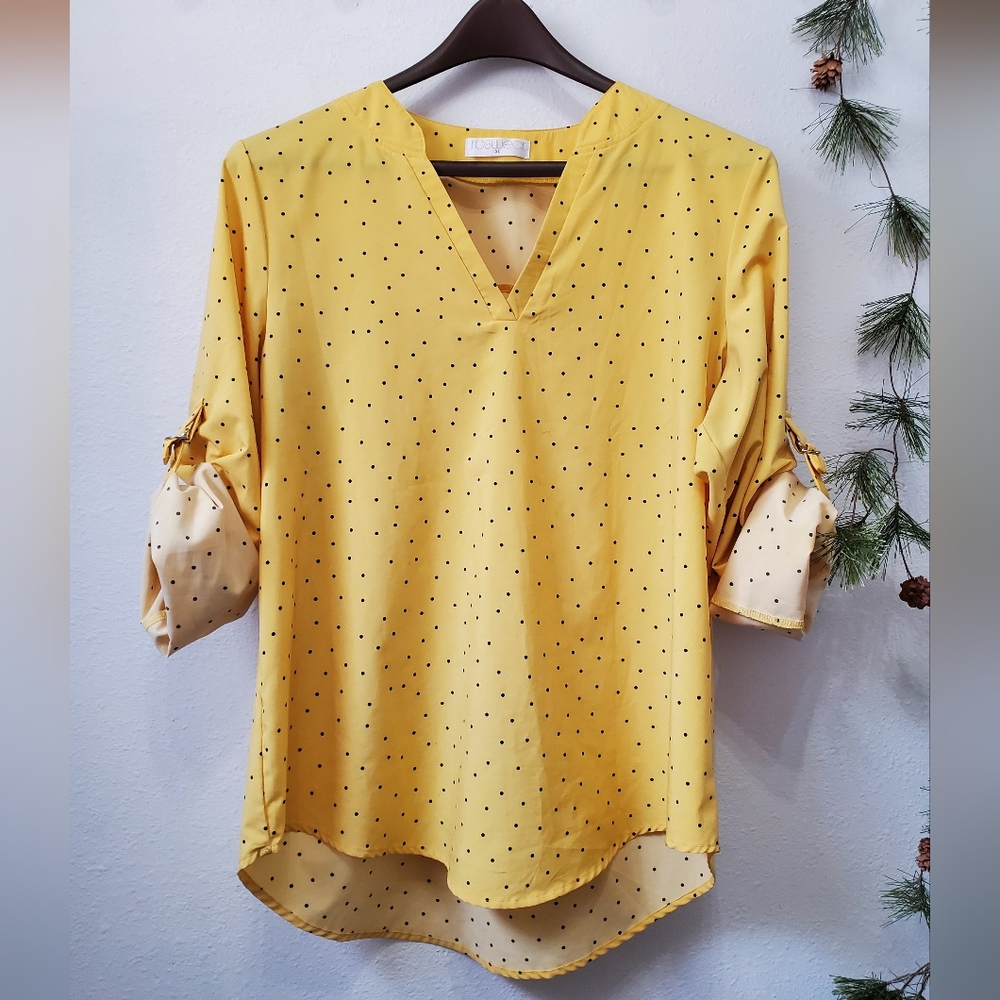 Yellow Polka Dots Roll Tab Sleeve Tunic